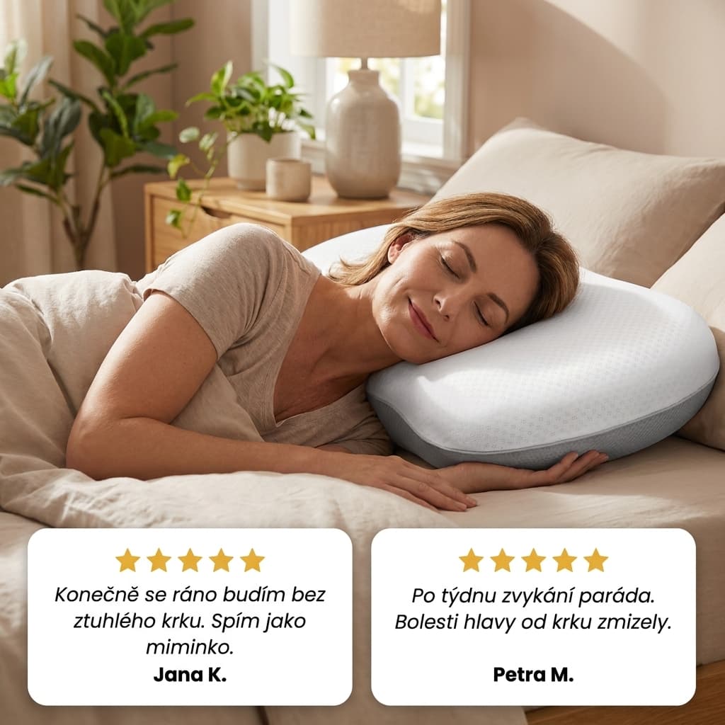 Žena spí na ergonomickém polštáři z paměťové pěny, recenze zákazníků
